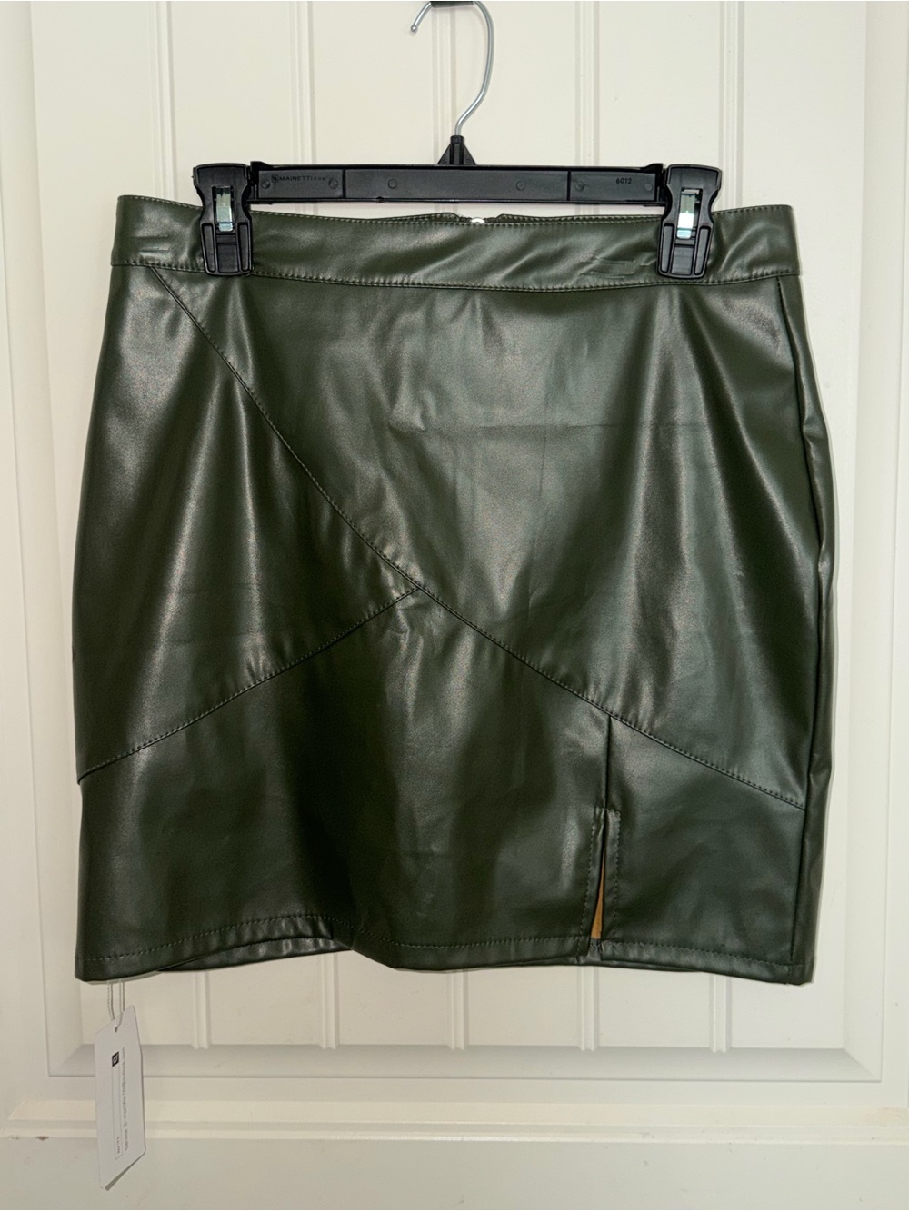 Faux Leather Mini Skirt in Olive Green - built in shorts